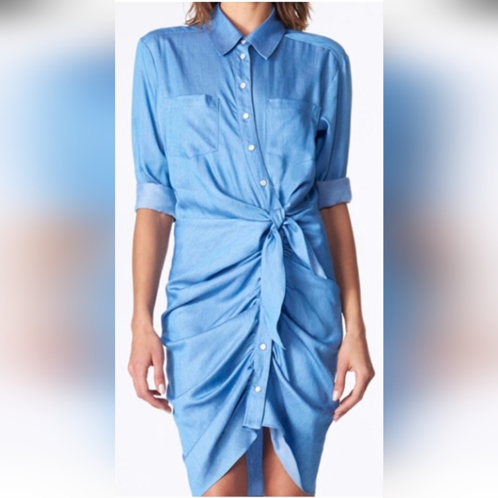 Veronica Beard Sierra Chambray Ruched Dress